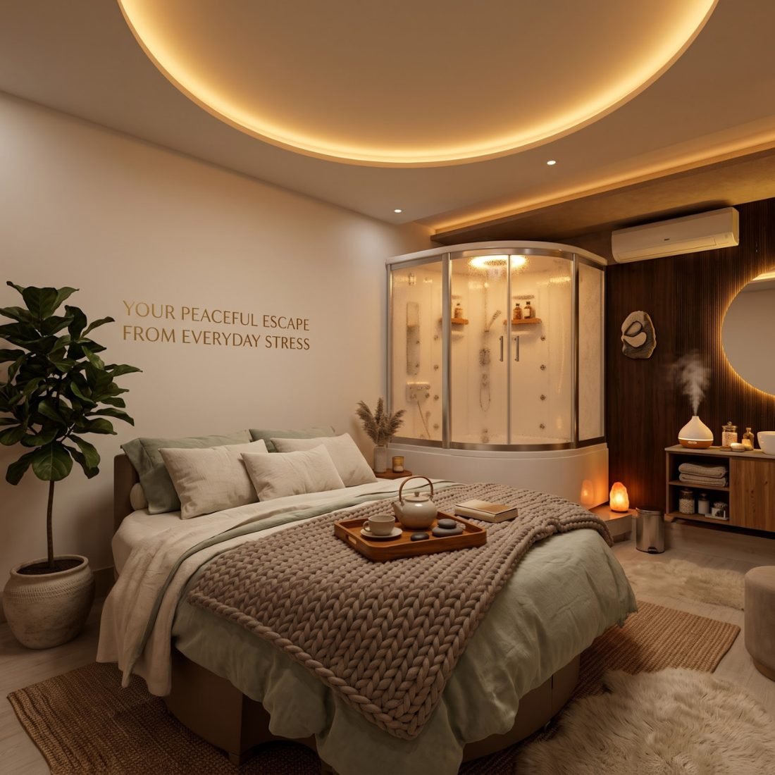 Peaceful spa room at Sha International Spa in Chandigarh — your escape from everyday stress