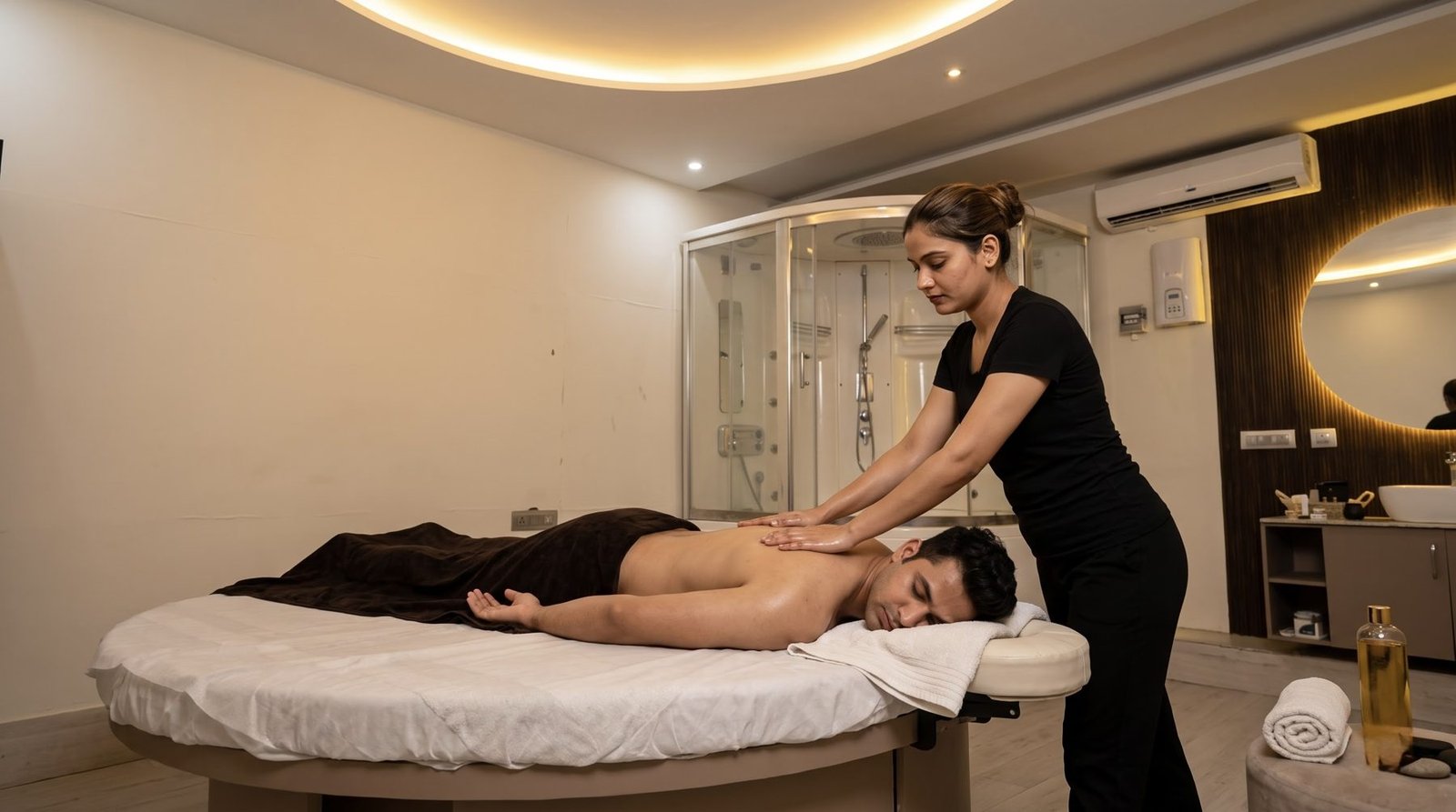 Relaxing body massage in a premium spa room at Sha International Spa & Wellness Chandigarh